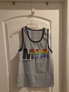 Unbranded Gray Tank Top with Rainbow MIA Graphic